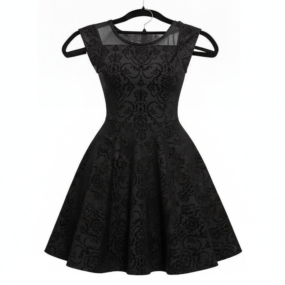 B Tween Girls 14/16 Black Damask Flocked Fit and Flare Dress Sleeveless Party
